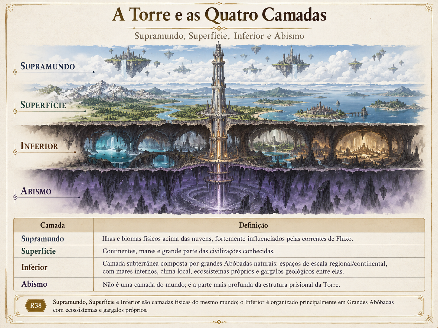 Corte ilustrado das camadas físicas do mundo